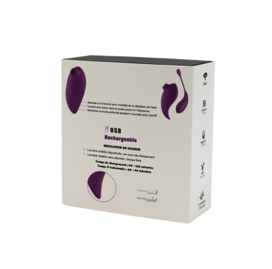 Stimulateur clitoridien à picots par aspiration & œuf vibrant télécommandé 2-en-1 – Violet