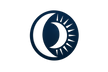 logo avec soleil et lune à l'intérieur bleu et blanc